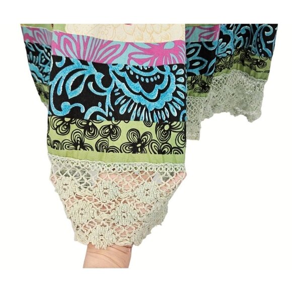 Pallas Athena and Aeolus Maxi Skirt Boho Womens Sz S 6 Stretch Knit Floral Green - Picture 4 of 6